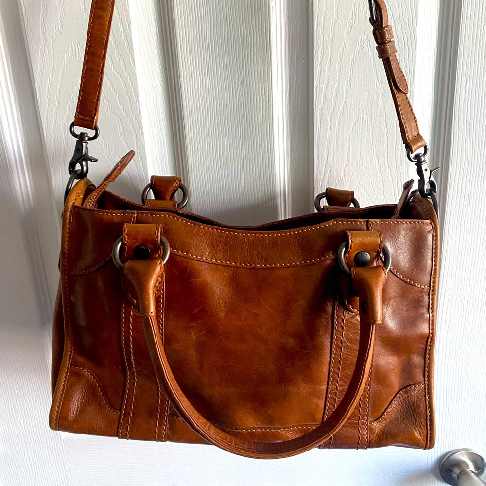 Frye Cognac Melissa zip leather satchel